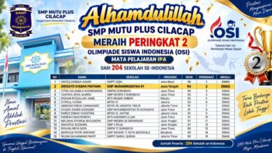 ucapan selamat SMP Mutu Plus Cilacap raih peringkat 2 Olimpiade Siswa Indonesia IPA atas nama Arrasyd Syaban Pratama