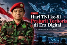 Ir. Joko Triyanto dalam ilustrasi opini Hari TNI ke-81 tentang prajurit teritorial dan pertahanan siber di era digital.