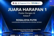 Rosalidya Putri dari Universitas Muhammadiyah Kendal Batang meraih Juara Harapan 1 Poster Dengan AI Kelas F Lomba Kampanye Sosial Media PTMA 2026.
