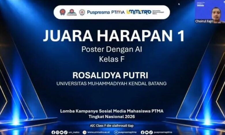 Rosalidya Putri dari Universitas Muhammadiyah Kendal Batang meraih Juara Harapan 1 Poster Dengan AI Kelas F Lomba Kampanye Sosial Media PTMA 2026.