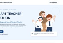 Tampilan antarmuka situs web Smart Teacher Emotion karya mahasiswa UMS dengan tag bertuliskan Bijak Mengelola Emosi Menjadi Teladan.