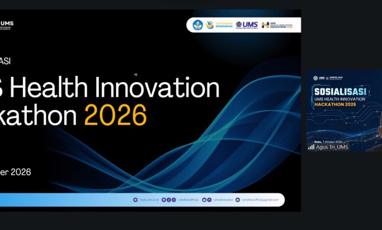 Sosialisasi UMS Health Innovation Hackathon 2026 secara daring menghadirkan narasumber Agus Triyono.