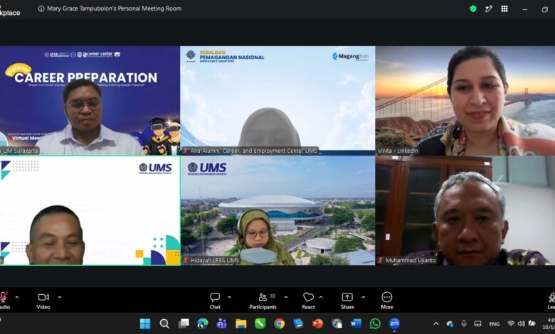 Tampilan rapat daring via Zoom antara pimpinan UMS dengan perwakilan LinkedIn dalam rangka penjajakan kolaborasi pengembangan karier alumni.