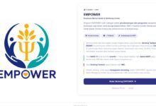 Logo EMPOWER DSDMO UMS beserta tampilan antarmuka sistem skrining kesehatan mental dosen dan tendik.