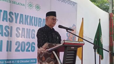 Prof Dr H Ambo Asse M Ag memberikan sambutan dalam acara apresiasi kontingen Sulawesi Selatan pada Kemah Santri Muhammadiyah Nasional II.