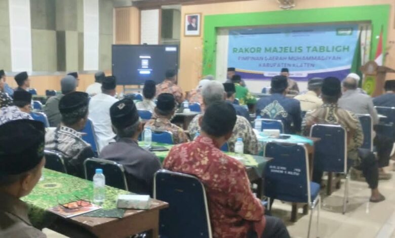 Suasana Rapat Koordinasi Majelis Tabligh PDM Klaten untuk penguatan Korps Mubaligh Muhammadiyah Klaten di Aula SMK Muhammadiyah 1 Klaten.