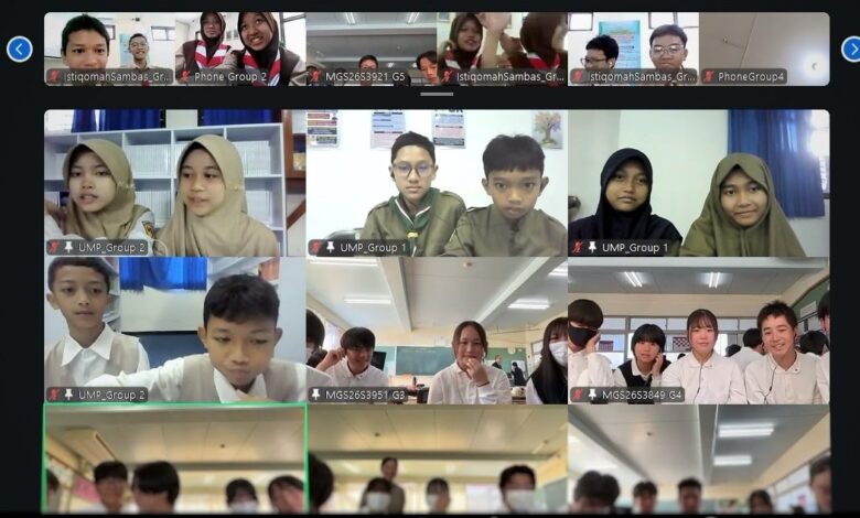 Tangkapan layar Zoom pertukaran pelajar siswa SMP UMP Purwokerto dengan siswa Nishinooka Junior High School Jepang.