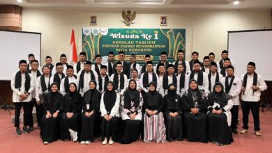 Wisudawan dan pengurus foto bersama dalam Wisuda Ke-1 Sekolah Tabligh PDM Kota Semarang di Hotel Muria.