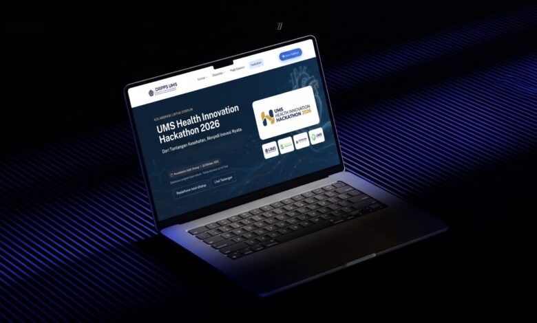 Tampilan situs resmi UMS Health Innovation Hackathon 2026 di layar laptop