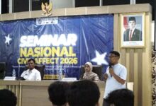 Suasana Seminar Nasional Civil Affect 2026 yang membahas inovasi Teknik Sipil UMS berbasis teknologi digital untuk infrastruktur tahan bencana.